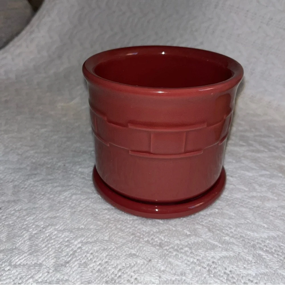 Longaberger Salt Crock Pottery Woven Traditions Canister With Lid / Coaster